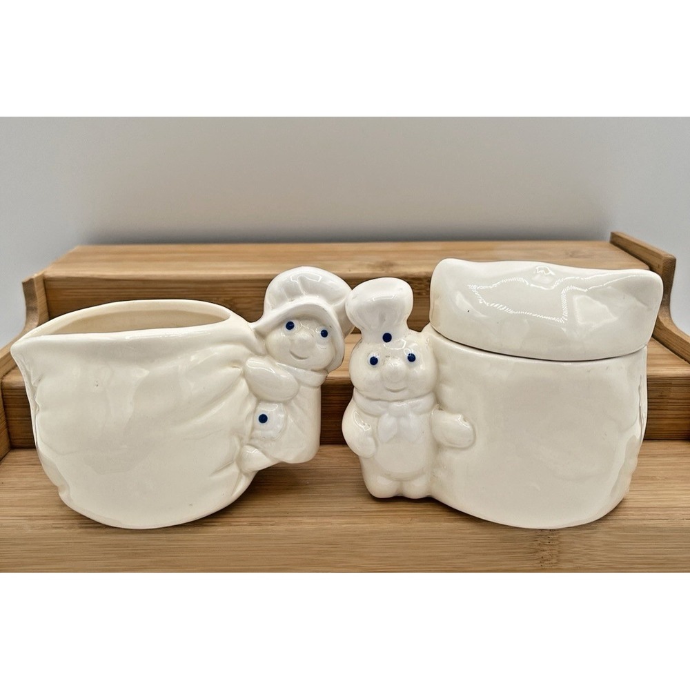 Vintage 1988 Pillsbury Doughboy Poppin Fresh Poppie Fresh Sugar Creamer Set